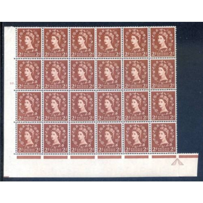 GB 2d Light Red Brown SG543b Unmounted Mint Block 24 with Flaw S38f Cyl 10 Dot