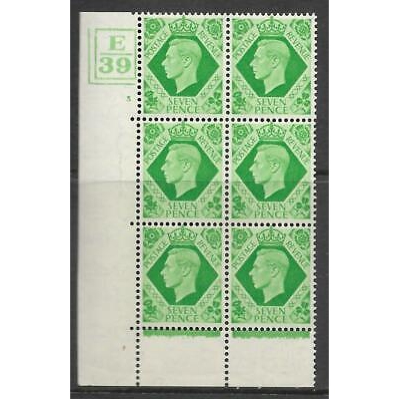 Sg 471 1939 7d Dark colours E39 3 No Dot perf 6B(E P) block 6 UNMOUNTED MINT