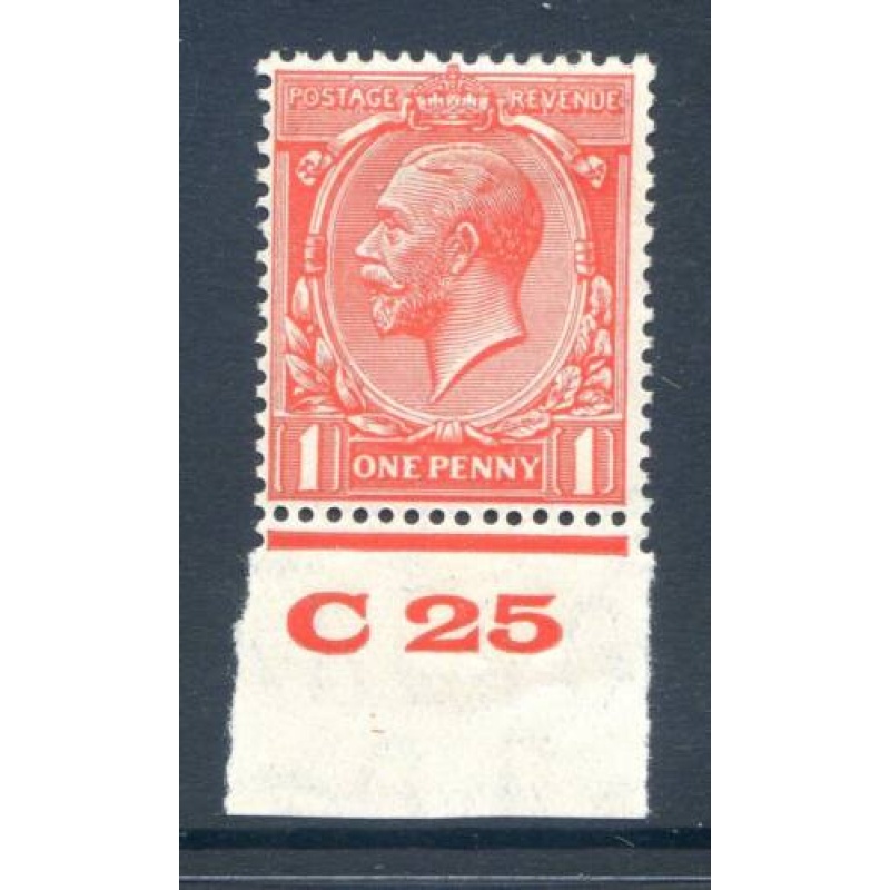 KGV 1d Scarlet C25 (I) Control Single Mounted Mint