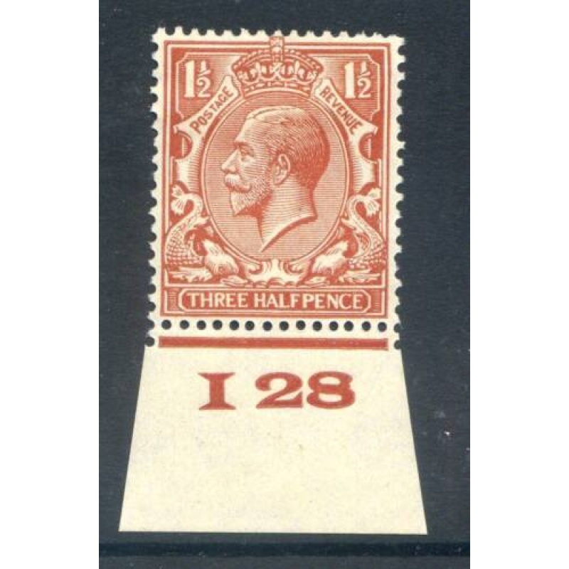 KGV 1 1 2d Red Brown I28 (I) Control Single mounted Mint