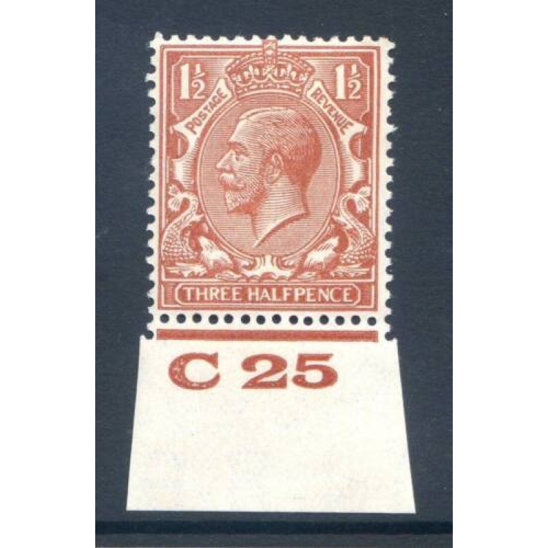 KGV 1 1 2d Red Brown C25 (I) Control Single mounted Mint