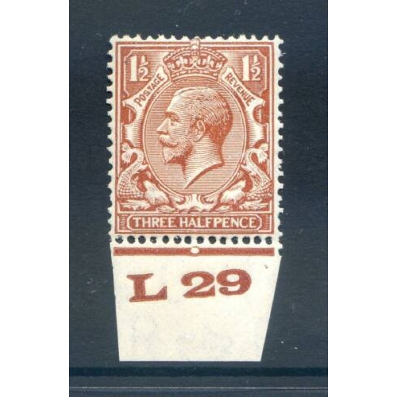 KGV 1 1 2d Red Brown L29 (I) Control Single Unmounted Mint