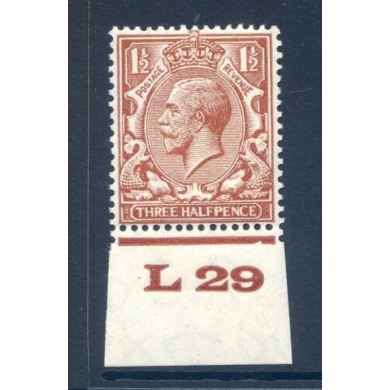 KGV 1 1 2d Red Brown L29 (I) Control Single mounted Mint