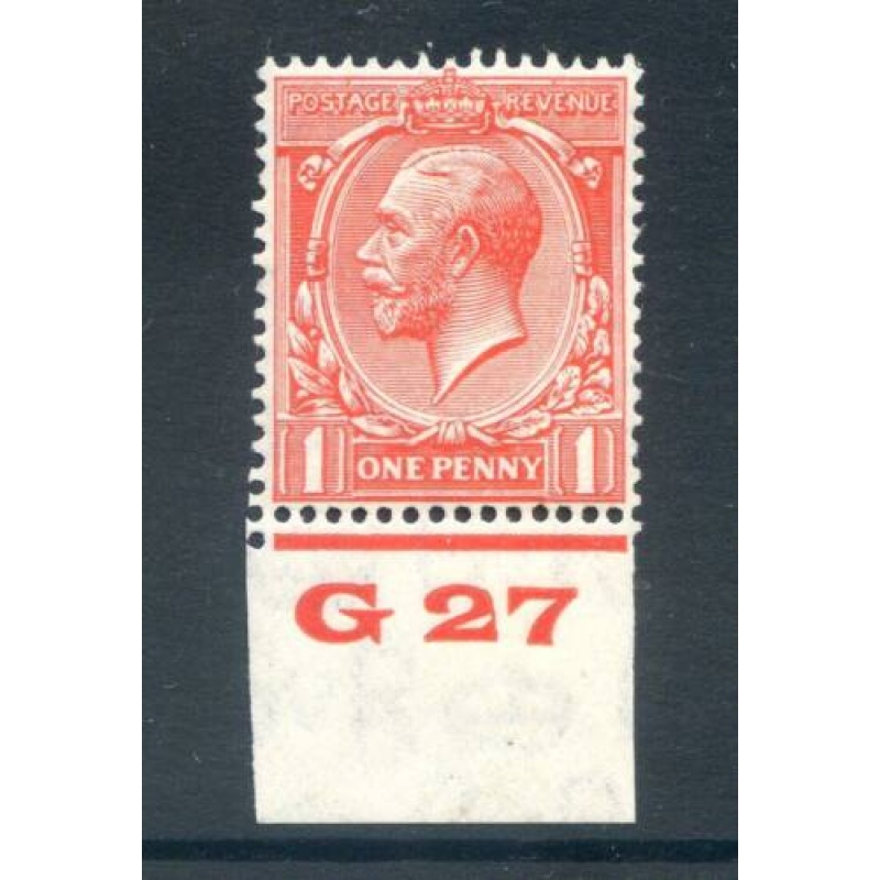 KGV 1d Scarlet G27 (I) Control Single mounted Mint