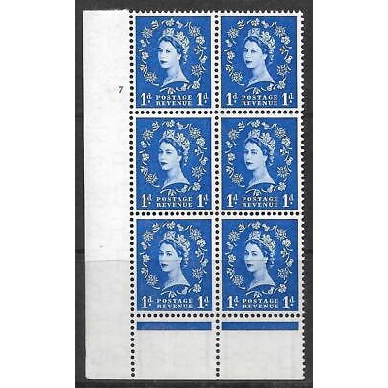 1957 1d Crowns Graphite cylinder 7 No Dot perf type B(I P) UNMOUNTED MINT MNH