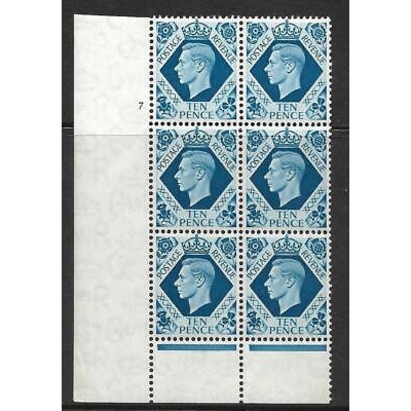 1939 10d Turquoise-blue Cyl 7 No Dot perf 6B(I P) UNMOUNTED MINT