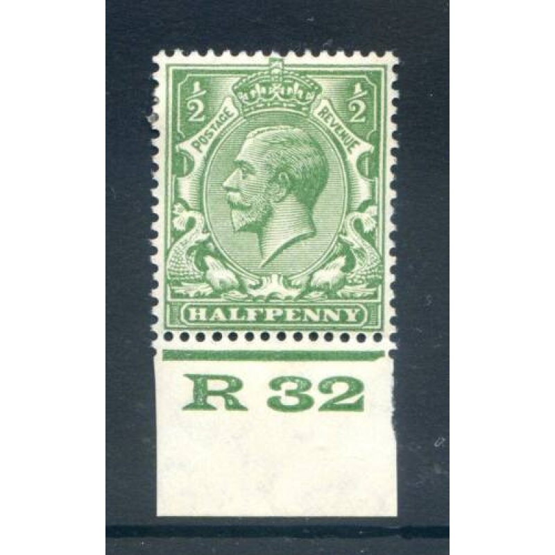 KGV 1 2d Green R32(I) Control Single Unmounted Mint