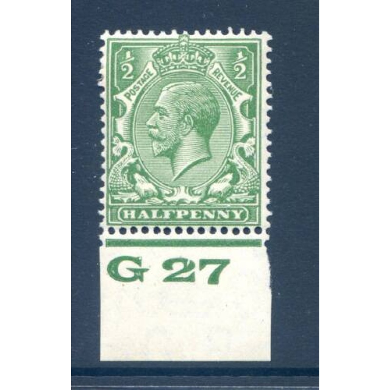 KGV 1 2d Green G27(I) Control Single mounted Mint