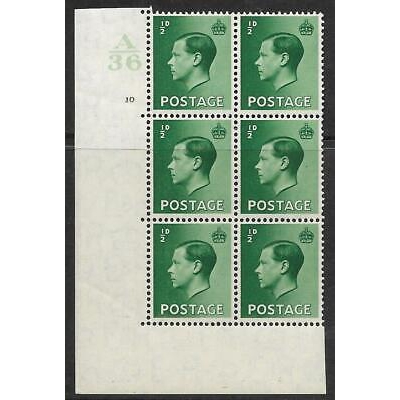 d Edward VIII A36 Cylinder Block - 10 No Dot UNMOUNTED MINT