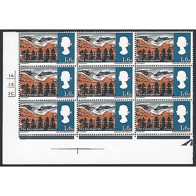 1966 Landscapes 1 6 (Ord) - Perf Shifts + Other Varieties - Cyl Block of 9 - MNH