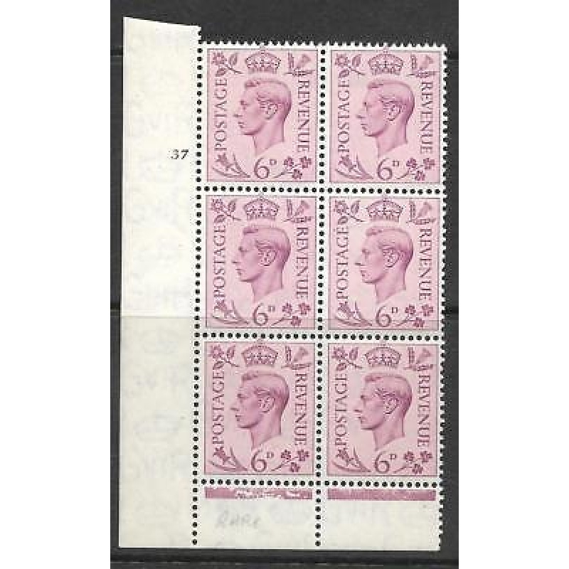 6d Purple Dark colours Cyl 37 No Dot perf 6(I P) block 6 UNMOUNTED MINT