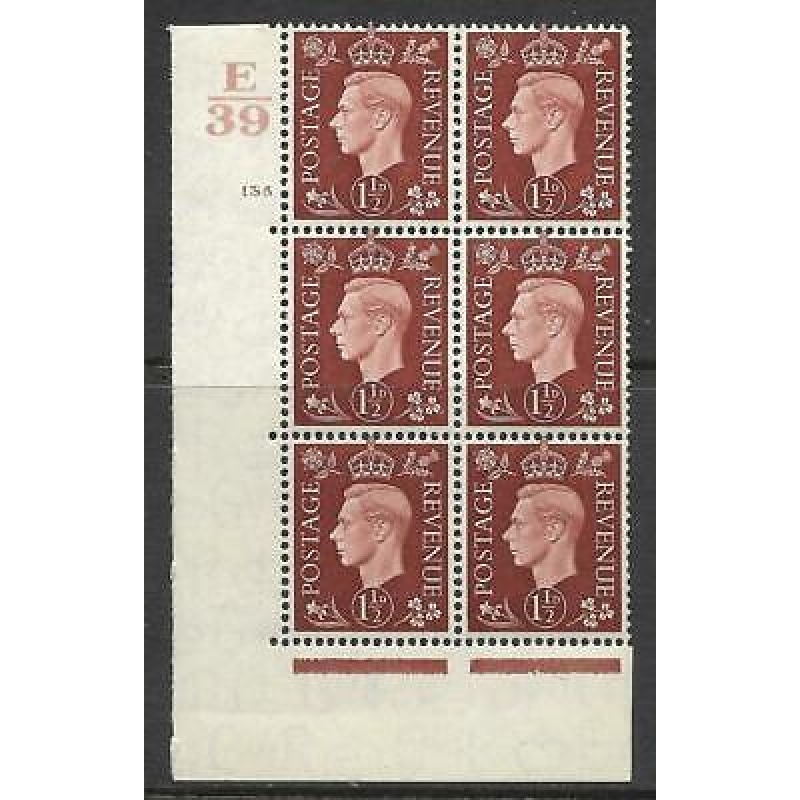 1937 1d Brown Dark colours E39 135 No Dot perf 5(E I) block 6 UNMOUNTED MINT