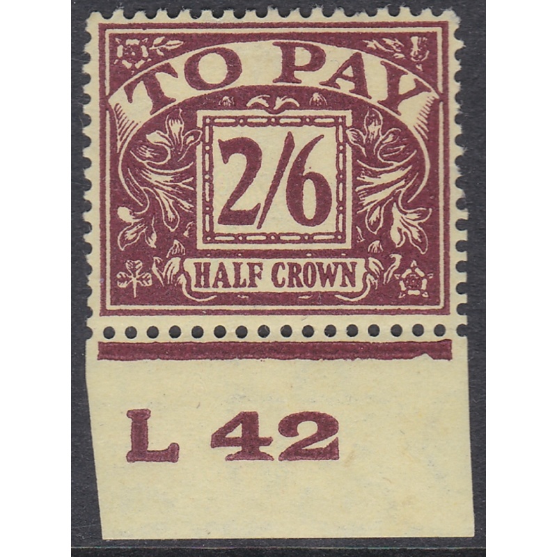 D34 2 6 George VI Postage due Control L42 Single Stamp UNMOUNTED MINT - Scarce