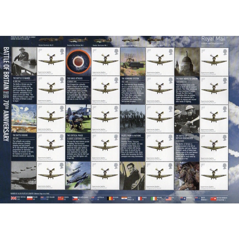 LS74 GB 2010 Battle Of Britain 70th Anniversary Smiler sheet UNMOUNTED MINT MNH