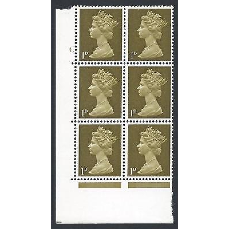 Pre-decimal Machin 1d PVA Cylinder 4 Perf A Dot - MNH