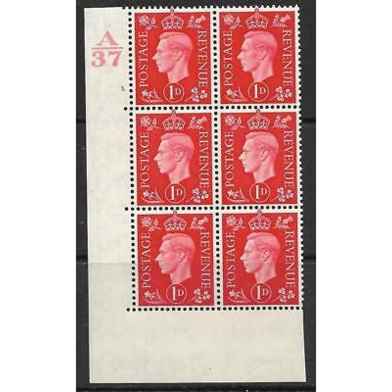 1937 1d Red Dark colours A37 3 Dot perf 5(E I) block 6 MOUNTED MINT in margin