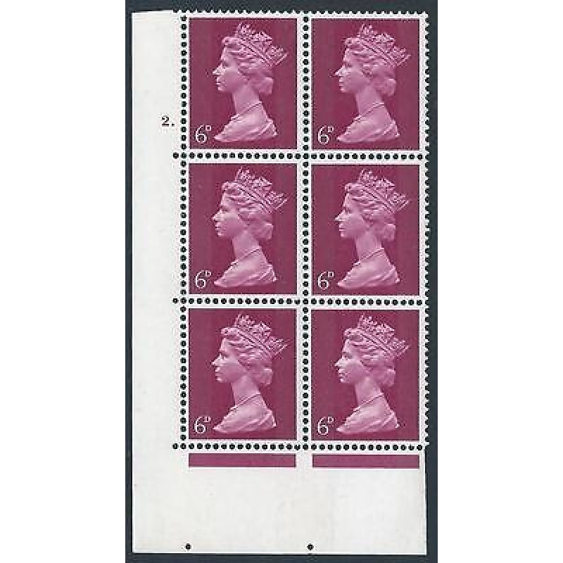 Pre-decimal Machin 6d PVA 2B head A perf A Cylinder 2 Dot - MNH