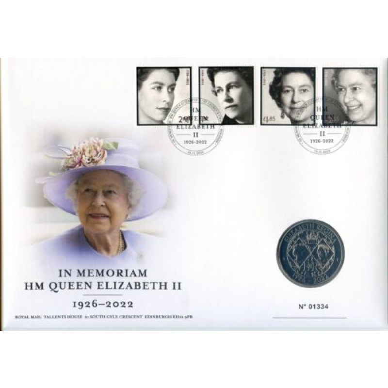 GB 2022 IN MEMORIAM HM QUEEN ELIZABETH II Uncirculated 5 Coin Stamp Cover