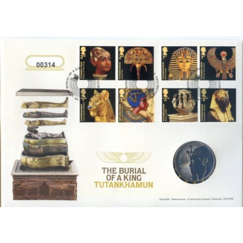 GB 2022 TUTANKHAMUN 5 COIN COVER WITH STAMPS 100TH ANNIVERSARY