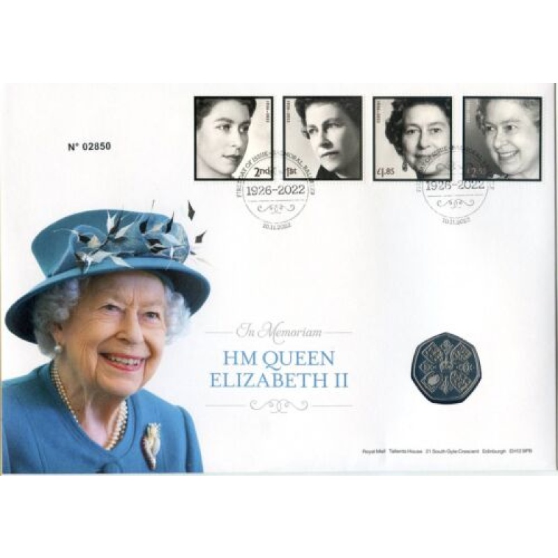 GB In Memoriam Her Majesty The Queen 2022 BU 50p Coin Cover PNC