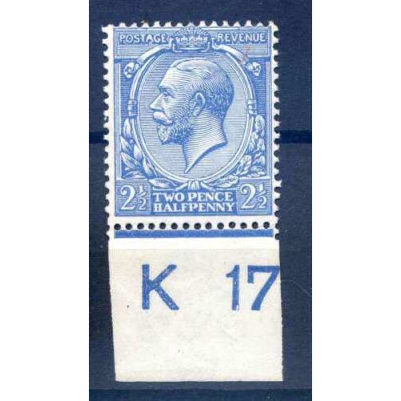 GB KGV 2 1 2d Pale Blue K17 Imperf Unmounted Mint Control Single