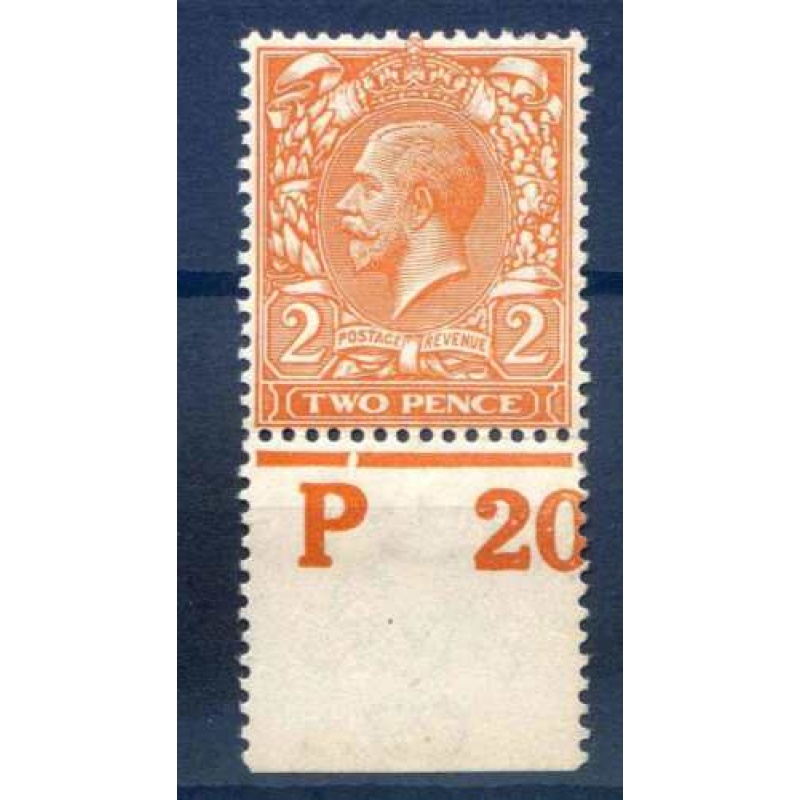 GB KGV 2d Bright Orange P20 Perf Unmounted Mint Control Single