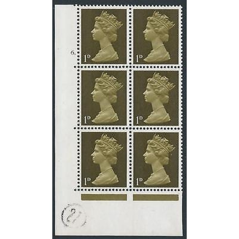 Pre-decimal Machin 1d PVA Cylinder 6 Perf A Dot - MNH