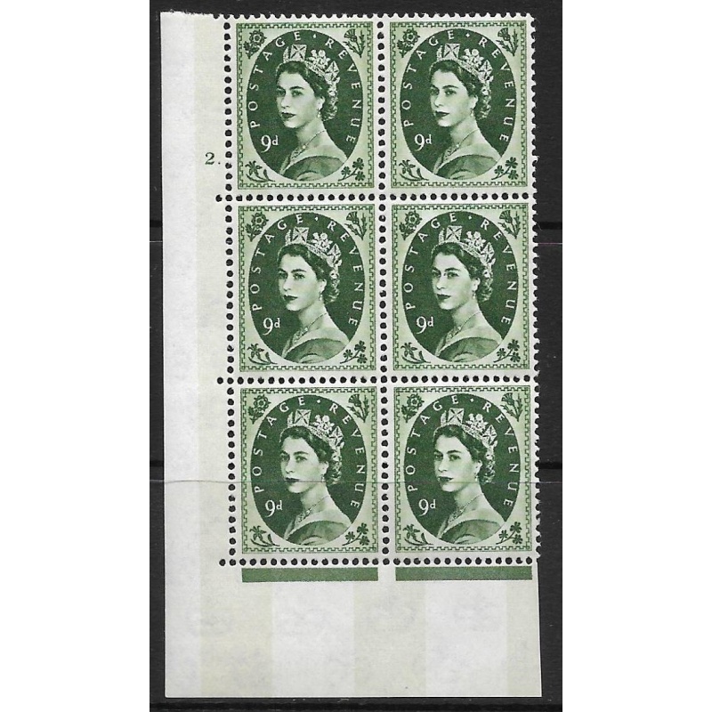 9d Wilding Violet Phos 9.5mm cyl 2 Dot perf type A(E I) UNMOUNTED MINT