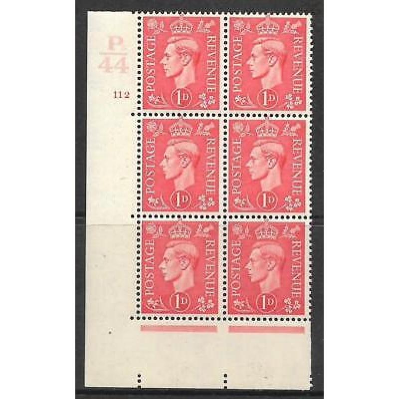 1937 1d Red P44 112 No Dot perf 5(E I) block 6 UNMOUNTED MINT MNH