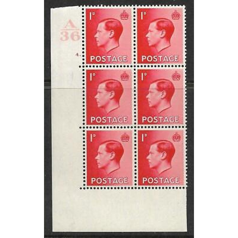 1d Edward VIII A36 Cylinder Block - 4 Dot UNMOUNTED MINT