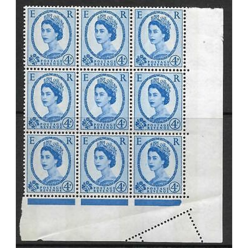 4d Wilding 9.5mm Violet Phosphor with paperfold error block of 9 UNMOUNTED MINT