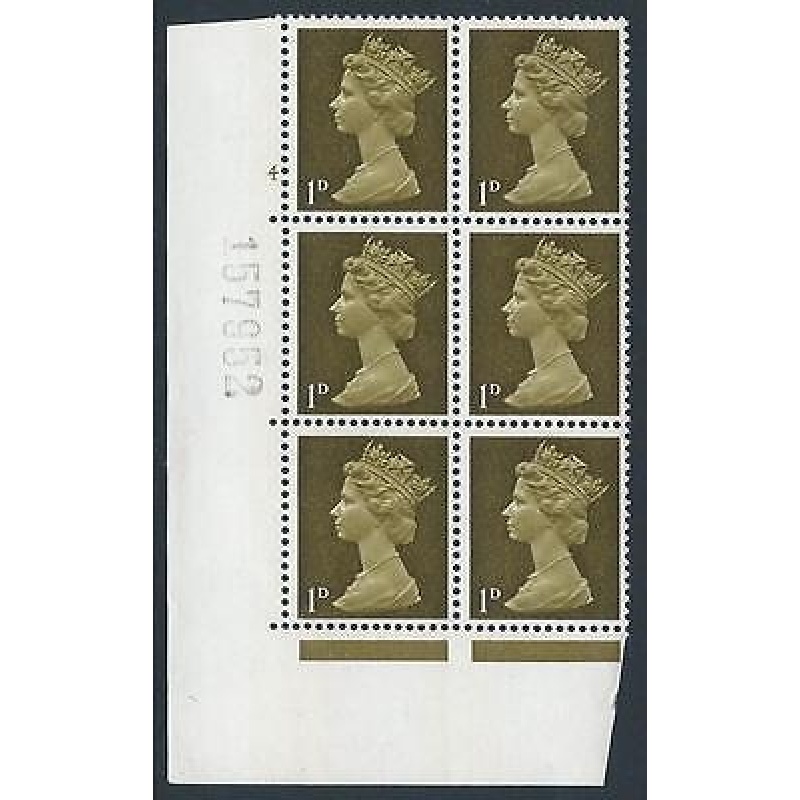 Pre-decimal Machin 1d PVA Cylinder 4 Perf A No Dot - MNH