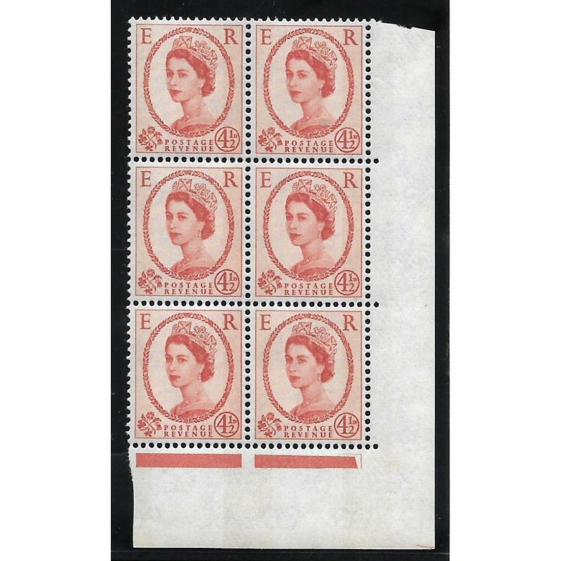 S98c 4d Wilding Phosphor with Phantom Frame Block of 6 UNMOUNTED MINT