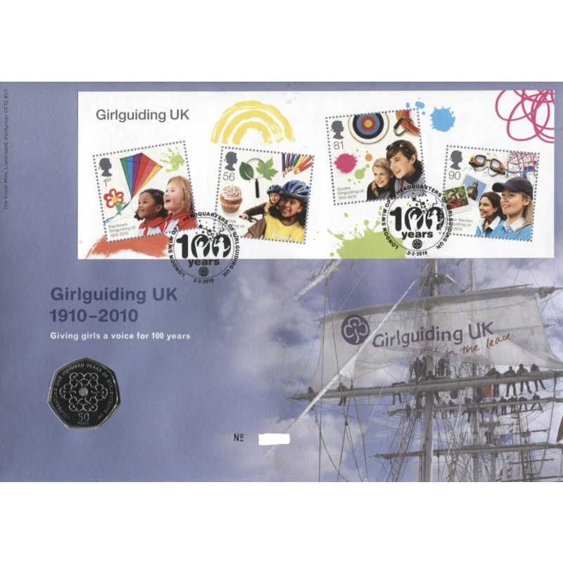 2010 Girl Guiding UK 50p coin cover royal mint no. 4789