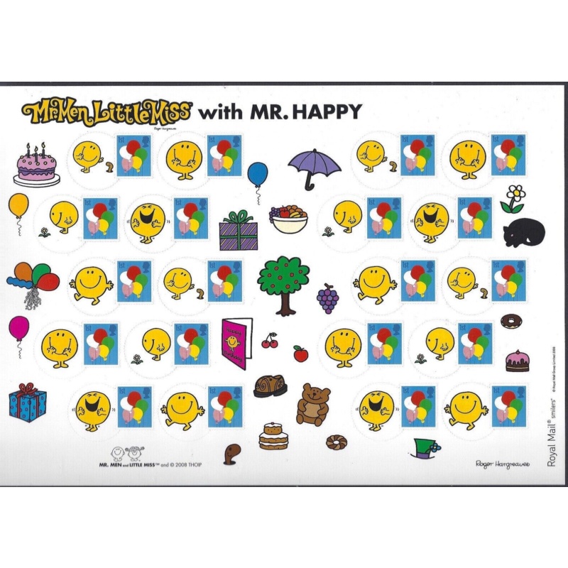 LS52 GB 2008 Mr Men Little Miss - Mr Happy Smiler sheet UNMOUNTED MINT