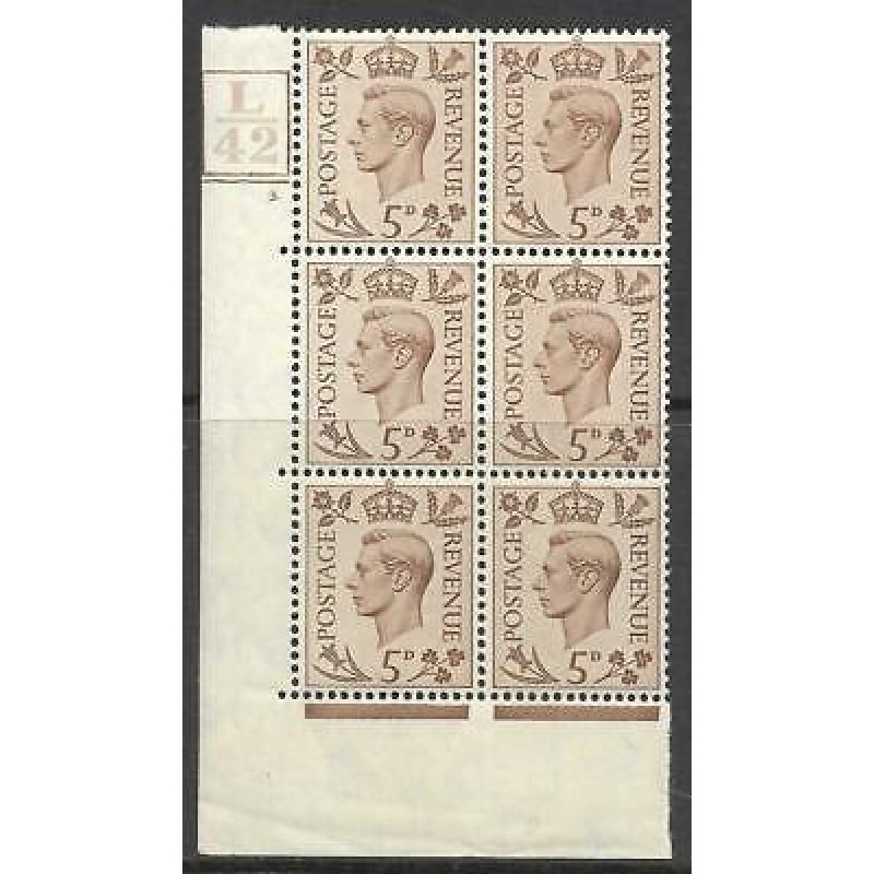 5d Brown Dark colours L42 5 Bar 3 Dot perf 5(E I) block 6 UNMOUNTED MINT MNH