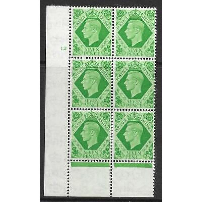 1939 7d Dark colours 12 No Dot perf 6B(I P) block 6 UNMOUNTED MINT MNH