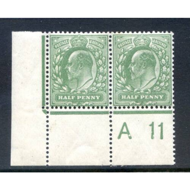 KEV11 1 2d Dull Blue Green A11 (P) Control Pair mounted Mint