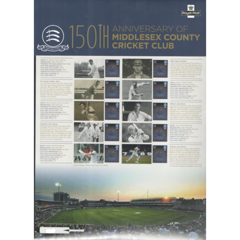 CS-23 2014 Middlesex County Cricket 150th Anniversary No. 555  smiler sheet U M