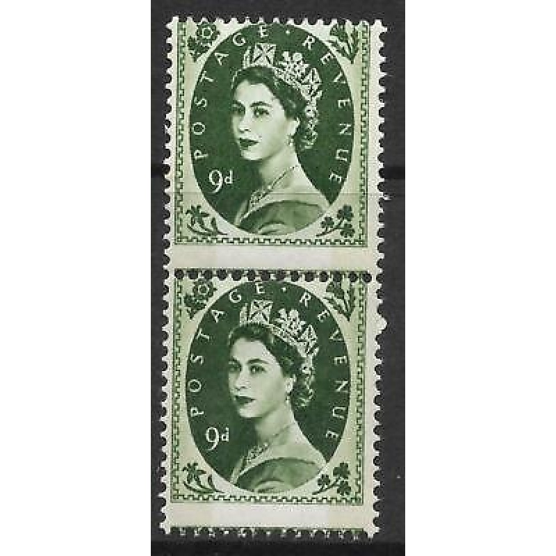 S128 9d Wilding Phosphor vertical pair with perf shift UNMOUNTED MINT MNH