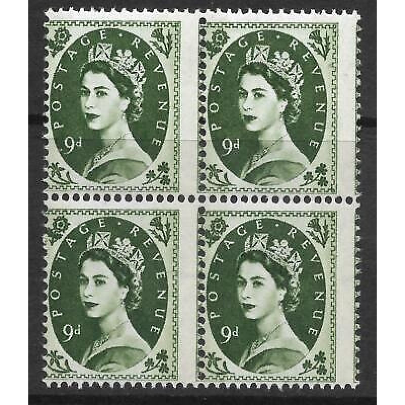 S128 9d Wilding Phosphor block of 4 with perf shift UNMOUNTED MINT MNH