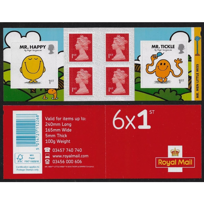 PM54 2016 Mr men 6 x 1st class stamps booklet - No cylinder - U M