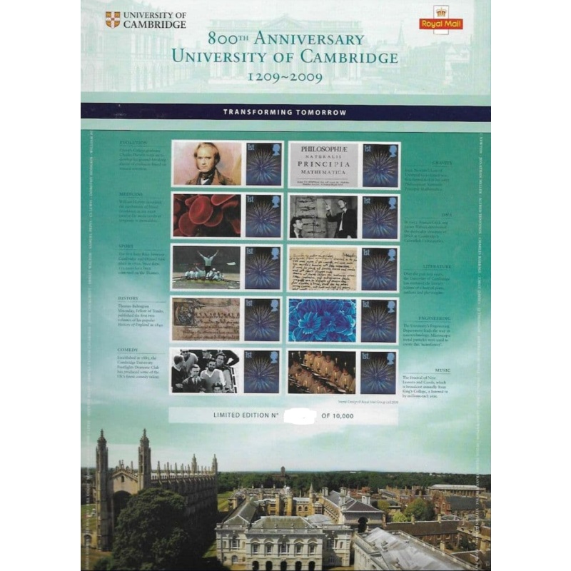 CS-06 2009 800th Anniversary University Of Cambridge No. 9054 Smiler sheet U M