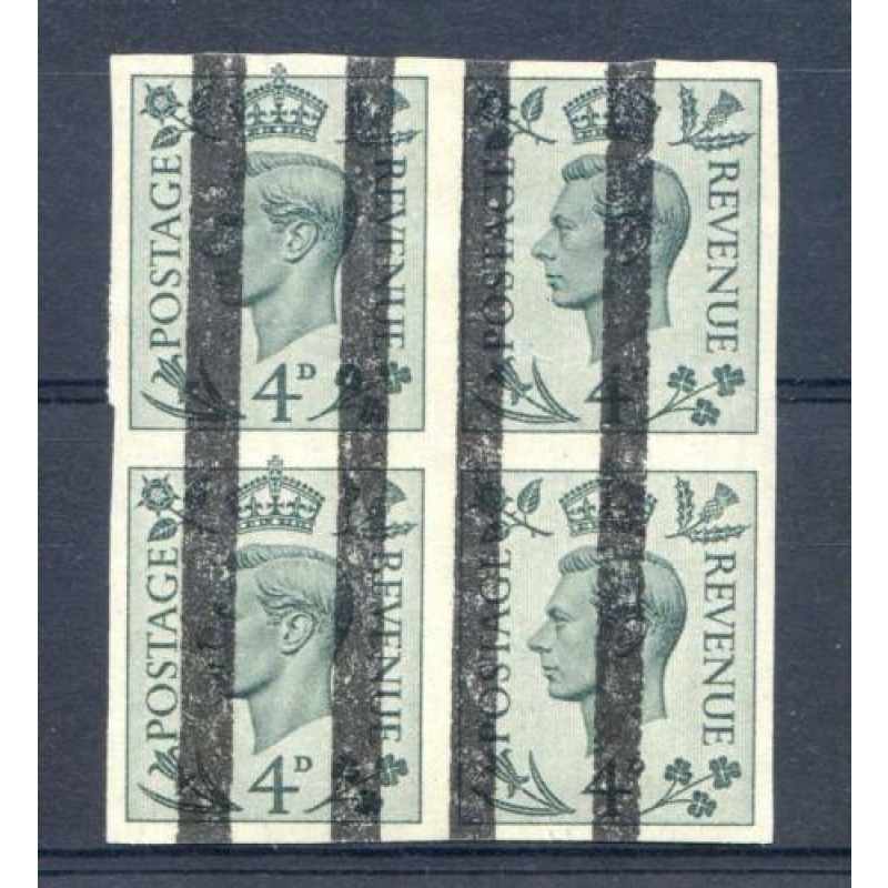 KGV1 4d Grey Green Imperf block 4 with Training Bars Unmounted Mint