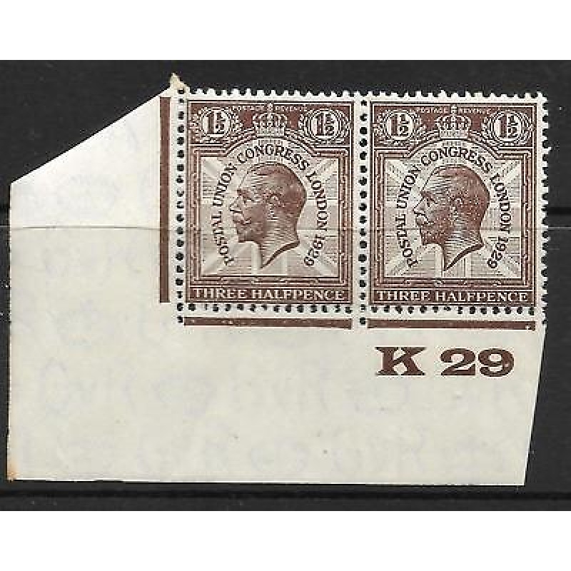 1929 1d PUC Control K 29 pair UNMOUNTED MINT - light crease