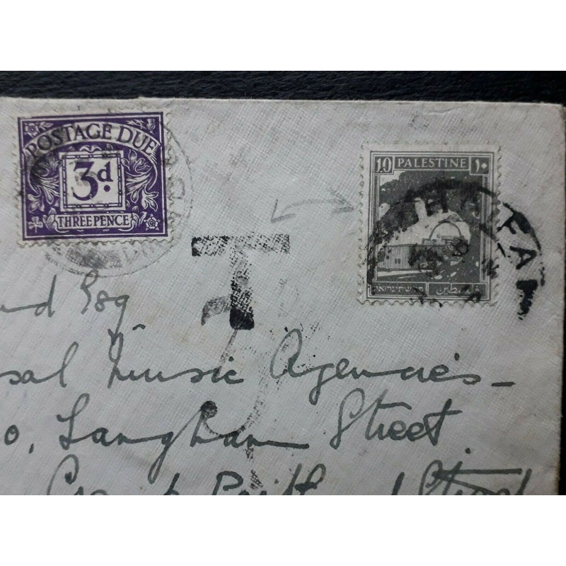 PALESTINE COVER HAIFA TO LONDON TAXED 3D POSTAGE DUE