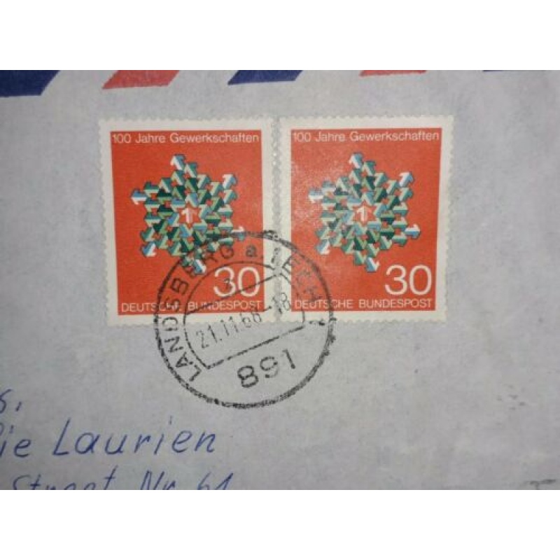 GERMANY TO EGYPT AIRMAIL COVER 1968 LANDSBERG POSTMARKS