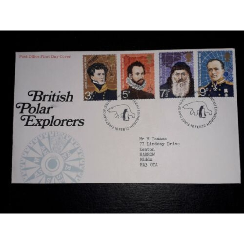 GB FDC 1972 BRITISH POLAR EXPLORERS  EDINBURGH POSTMARKS