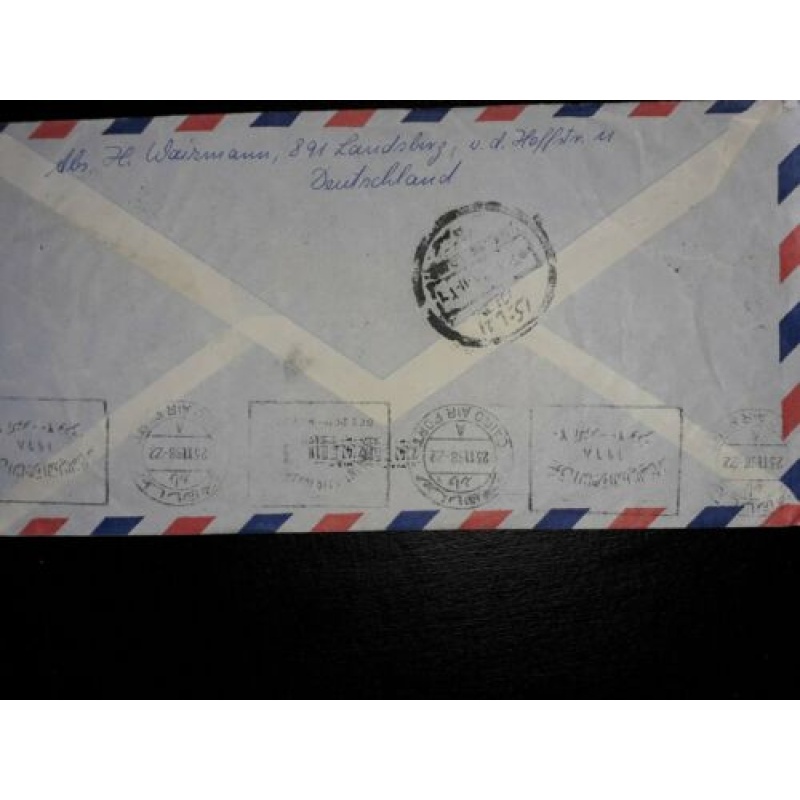 GERMANY TO EGYPT AIRMAIL COVER 1968 LANDSBERG POSTMARKS