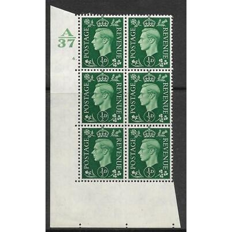 1937 d Green Dark colours A37 6 Dot Perf 5(E I) block 6 UNMOUNTED MINT MNH